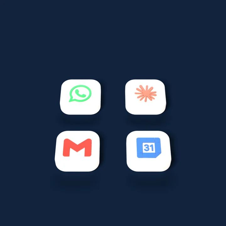 A WhatsApp message goes to the Claude assistant, which books a viewing in Google Calendar and emails the agent through Gmail.